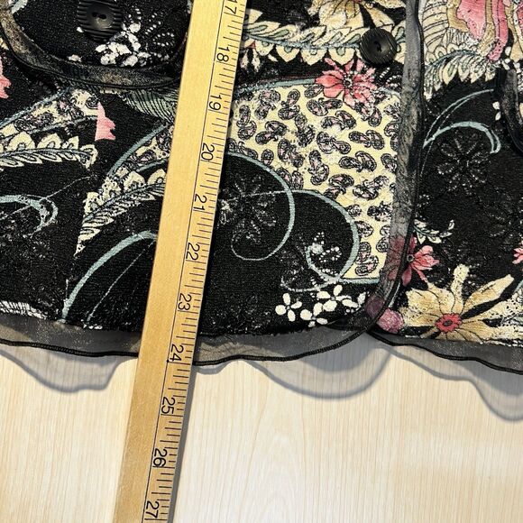 Niji of Waikiki Hawaiian Button Jacket M Art to Wear Floral Paisley Eyelets - Picture 11 of 12